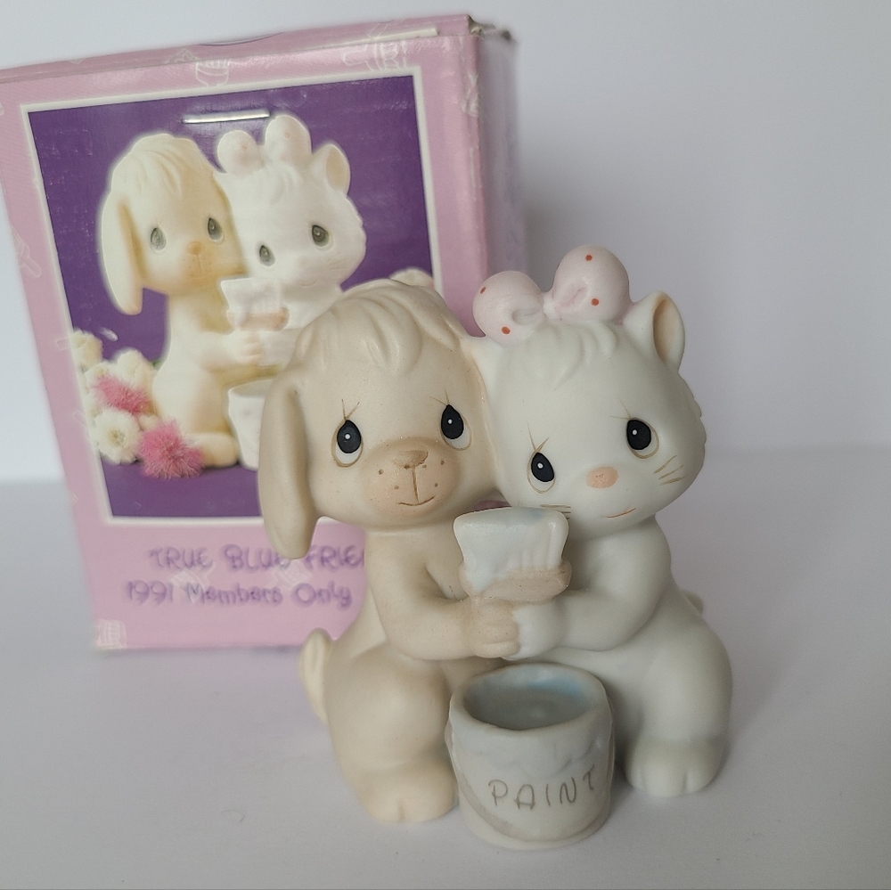 Vintage Precious Moments Dog Cat Pet Friendship Collectible Porcelain Figurine